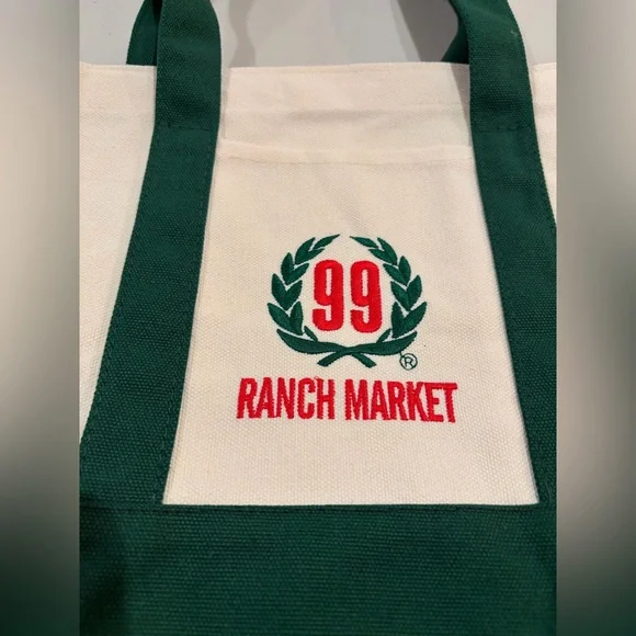 NWT 99 Ranch Market Green Mini Tote Bag Canvas Embroidered Logo Front Pocket - Picture 3 of 8